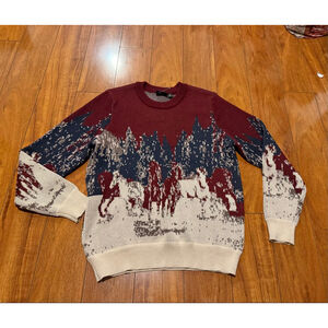 Men's Wesc Wild Horses Crewneck Sweater M Burgundy Cream